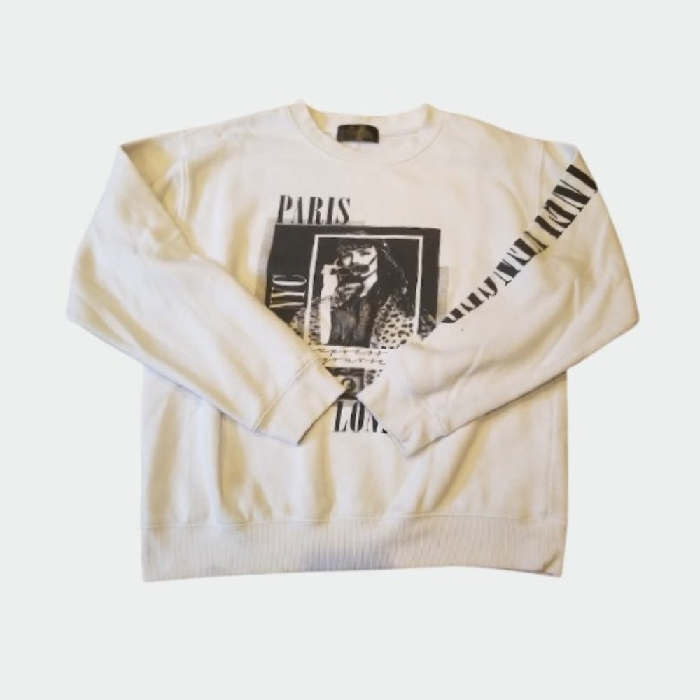 Paris London White Graphic Sweatshirt
